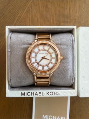 Michael Kors Rose Gold-tone Mother-of-Pearl Crystal Bracelet Watch